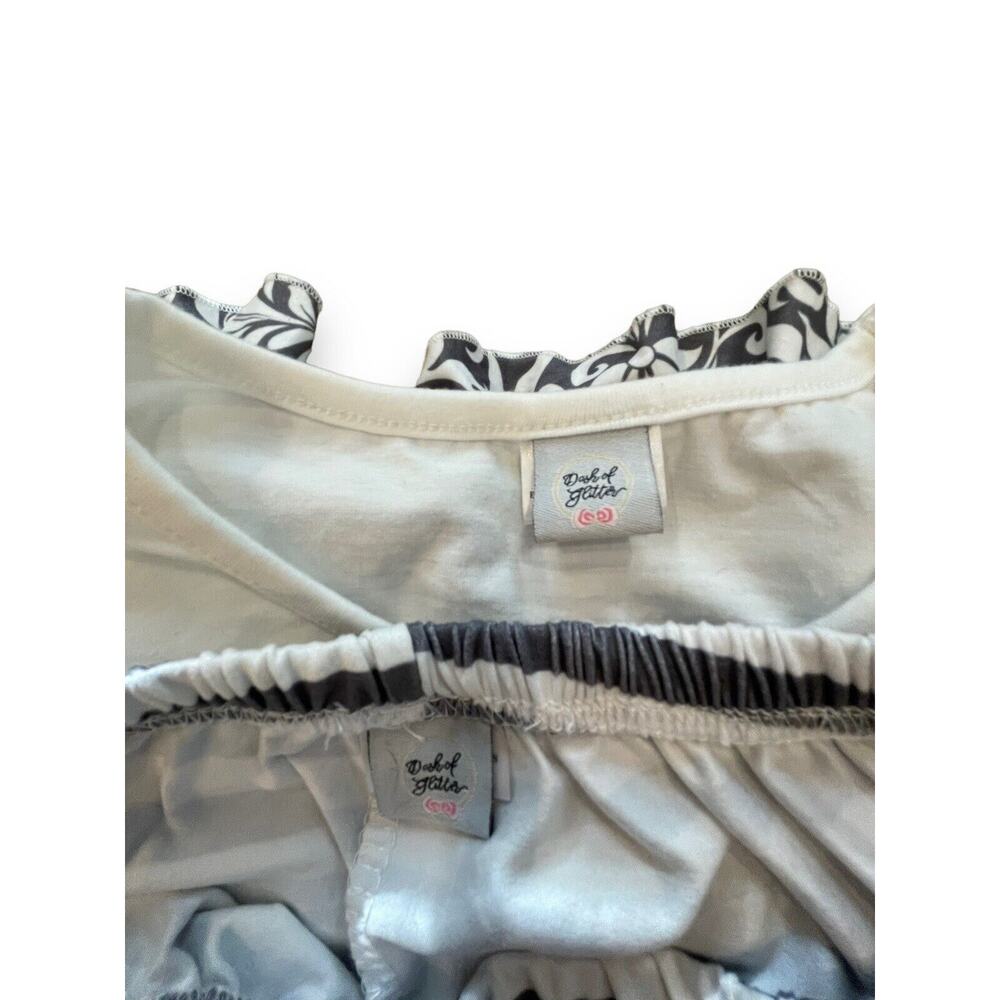 Dash of Glitter Girls M Floral Stripe Ruffle Shirt Pant Outfit White Gray - Picture 3 of 5
